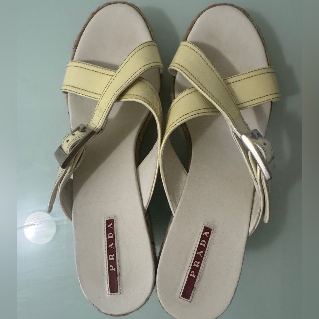 Prada Cream Sandals With Red Logo Size 41